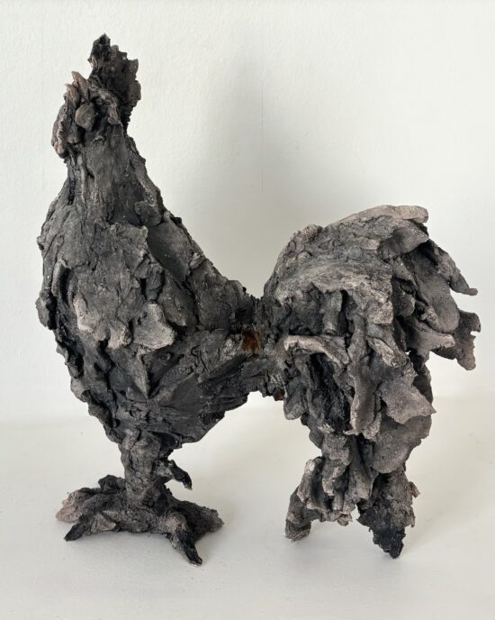 Contemporary Animal sculpture, Smoke-fired stoneware, by Cécile Raynal, artwork name is The beasts (rooster)