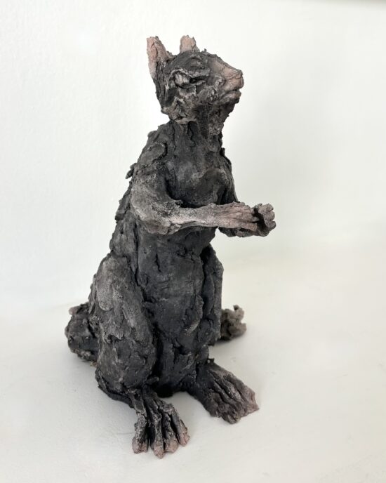Contemporary Animal sculpture, Smoke-fired stoneware, by Cécile Raynal, artwork name is The beasts (squirrel)