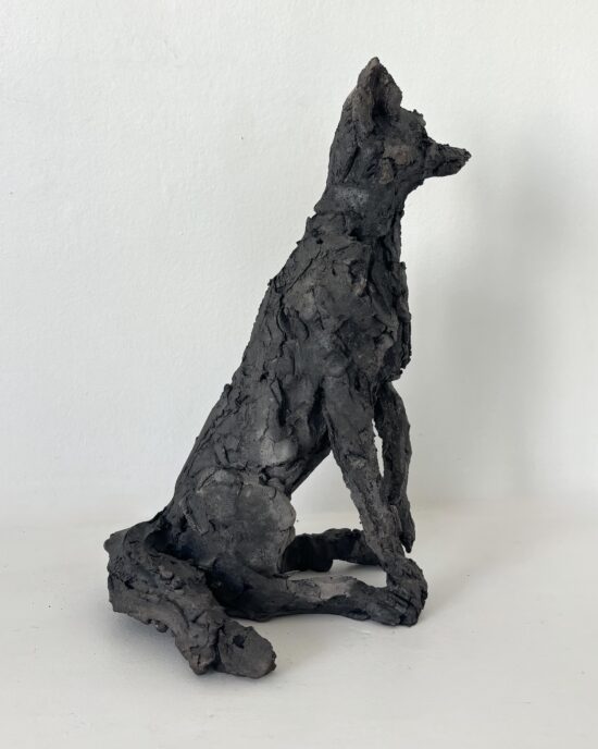 Contemporary Animal sculpture, Smoke-fired stoneware, main subject is Fox sculpture, by Cécile Raynal, artwork name is The beasts (fox)