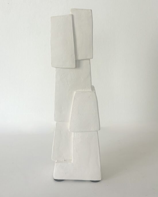 Contemporary Geometric sculpture, Plaster sculpture, by Delphine Brabant, artwork name is Union VI, plaster