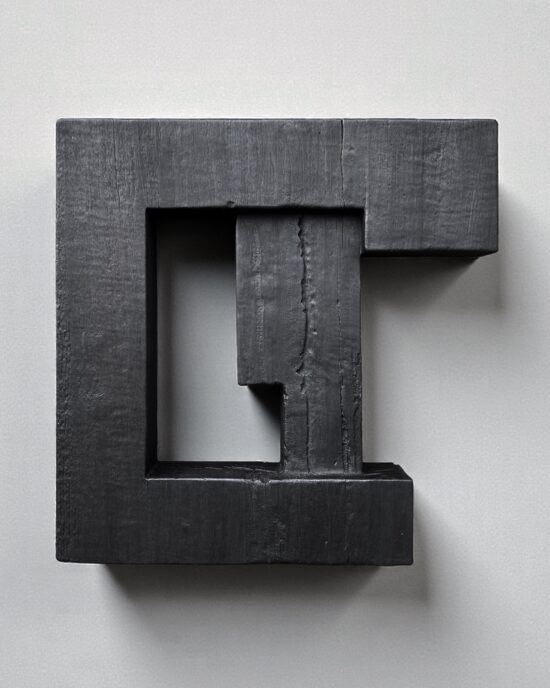 Contemporary Wall sculpture, Charred maple wood sculpture, by Alban Lanore, artwork name is Bas-relief II