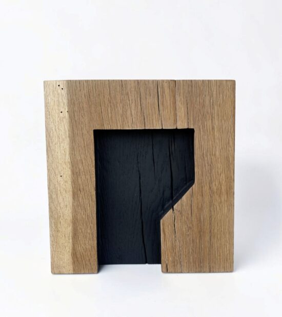 Contemporary Abstract sculpture, Oak wood sculpture, by Alban Lanore, artwork name is Cube II