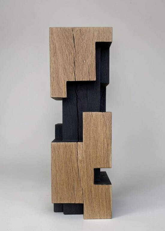 Contemporary Wood sculpture, Oak wood sculpture, by Alban Lanore, artwork name is Small Column IV
