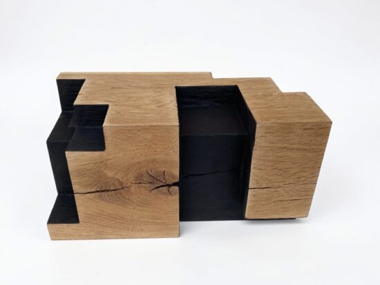 Contemporary Abstract sculpture, Oak wood sculpture, by Alban Lanore, artwork name is Small Construction I