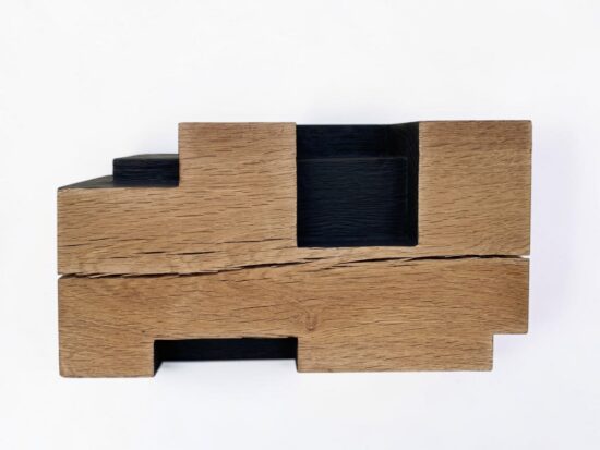 Contemporary Wood sculpture, Oak wood sculpture, by Alban Lanore, artwork name is Small Construction II