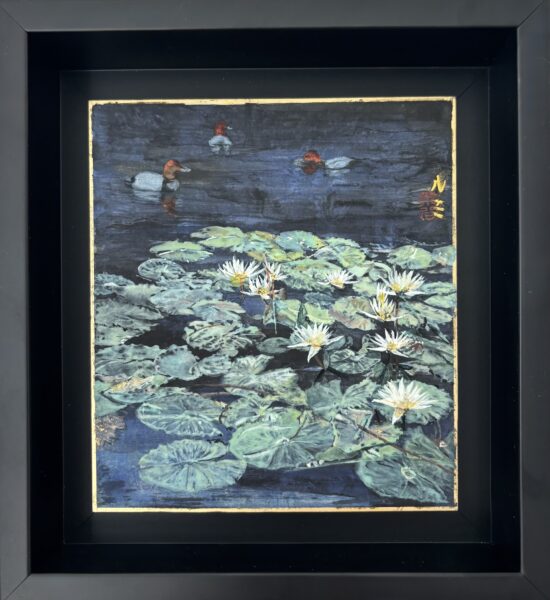 Tableau nature et paysage, Pigments et feuilles d'or sur carton japonais, le sujet principal est Art et plantes, par Lumi Mizutani, le nom de l'œuvre est Nénuphar II