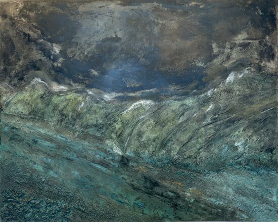 Peinture abstraite, Feuilles de zinc et de bronze oxydées sur panneau alvéolaire en aluminium, patine fixée à la cire d'abeille, le sujet principal est sea, par Frédérique Domergue, le nom de l'œuvre est L&rsquo;Ailleurs